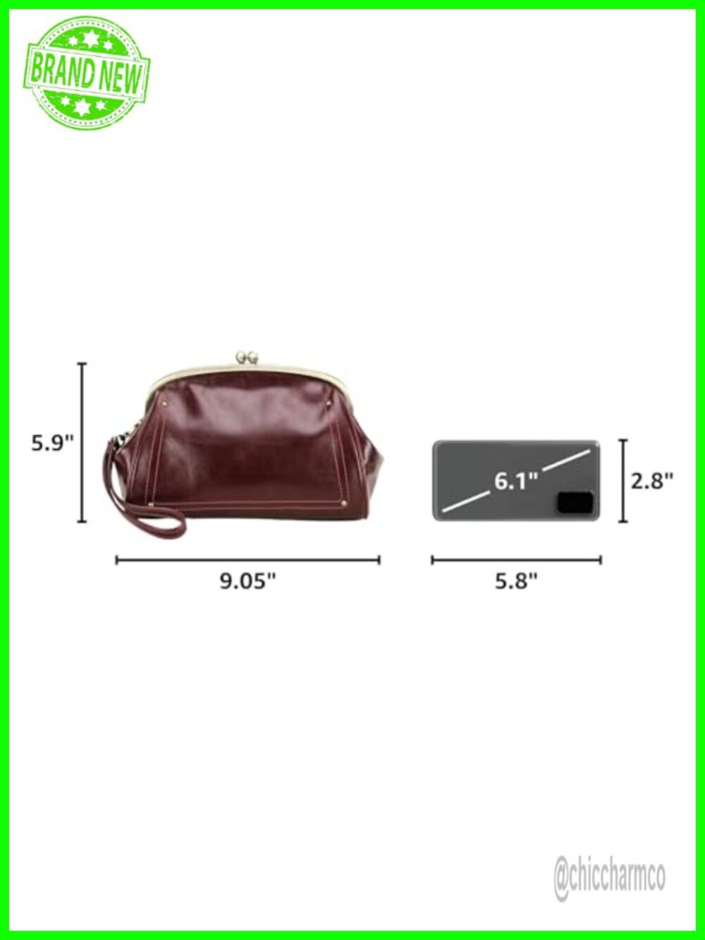 Full Grain Leather Kiss Lock Clutch Purse Evening Bag - Picture 2 of 6